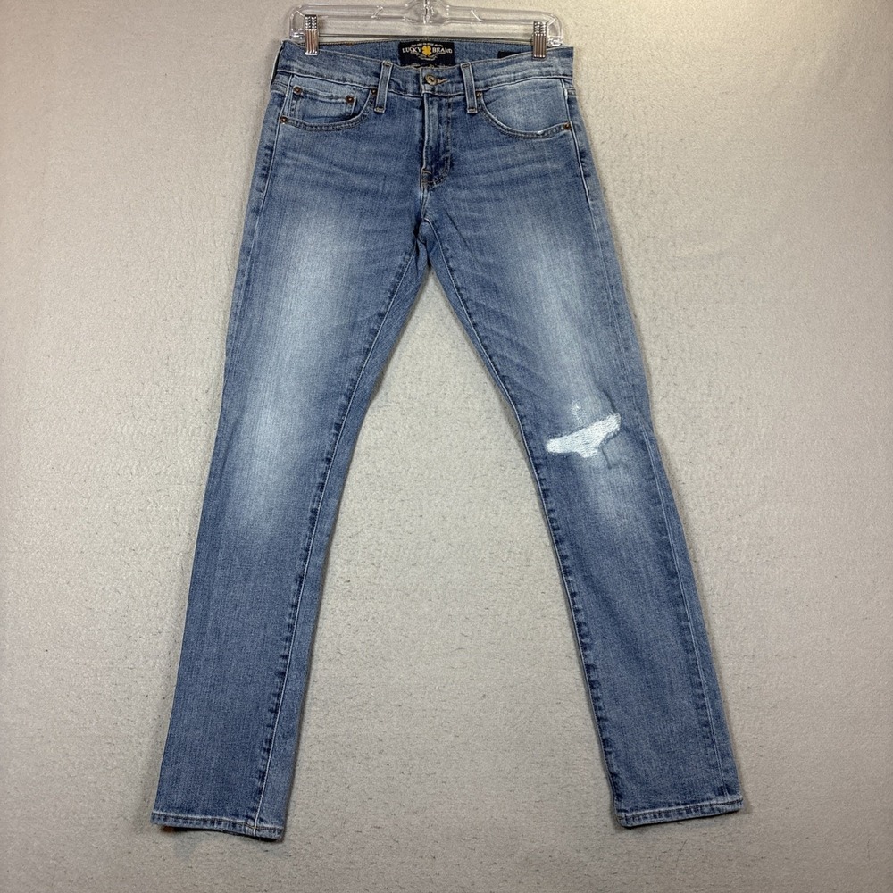 Lucky Brand 110 Skinny Jeans‎ Mens 28x32 Blue Mid Rise Stretch Denim Distressed